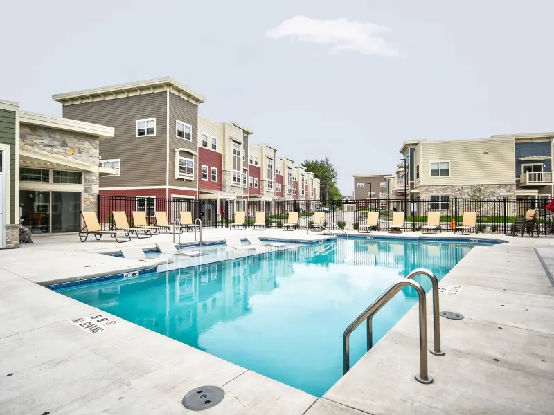 Heated swimming pool at Mammoth Springs apartments in Sussex, WI